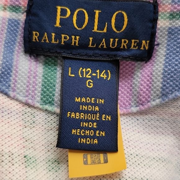 EUC Polo Ralph Lauren Girls Size 12-14  Cotton Mesh Pastel Polo Dress - Picture 5 of 6